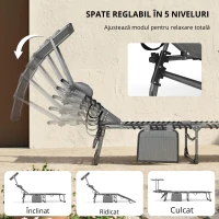 Outsunny Set de 2 șezlonguri pliabile cu pernă pentru cap, told, buzunar lateral și spătar reglabil în 5 poziții, gri(m-7)