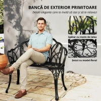 Outsunny Bancă de grădină 2 locuri aluminiu turnat rezistentă la intemperii bancă de exterior cu spătar în formă de lalea motiv floral 99 x 57 x 78 cm(m-6)