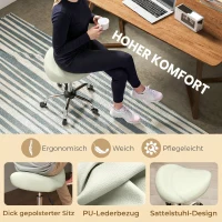 HOMCOM Sattelstuhl, höhenverstellbarer Rollstuhl mit PU-Leder für Massage, Spa, Klinik, Beauty und Tattoo, Cremeweiß(m-5)