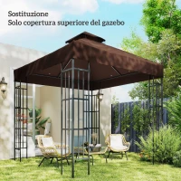 Outsunny Copertura per Gazebo da Giardino 3x3m UPF30+ a 2 Livelli in Poliestere color Caffè(m-6)