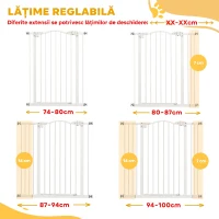 PawHut Poartă extensibilă pentru câini cu 4 șuruburi ajustabile, din metal și plastic, 74-100x94 cm, alb(m-4)