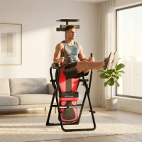 SPORTNOW Tabela de Inversão Dobrável com Elevações e Flexões Altura Ajustável 155-198 cm Ângulos 20° 40° 60° Cinto Vermelho(m-10)