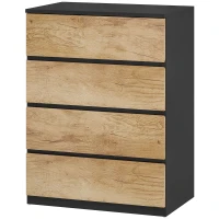 HOMCOM Comodă cu 4 Sertare din Lemn cu Șine Metalice și Mânere Frezate, 60x40x80 cm, Negru și Stejar(m-11)