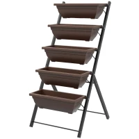 Outsunny Jardinière surélevée avec étages jardinière verticale avec 5 bacs à fleurs trous de drainage cadre en acier marron(m-13)