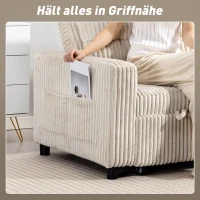 HOMCOM 2-zits slaapbank, cordbekleding, om te vormen tot slaapbed, 2 kussens, zijvakken, 157 x 190 cm, Crèmewit(m-7)