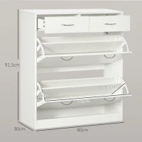 HOMCOM Meuble à chaussures 2 tiroirs et 2 portes abattantes avec étagère réglable 80 x 30 x 91,5 cm poignées alu. naturel(m-3)