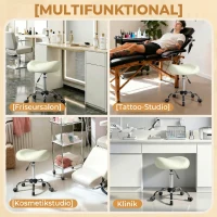 HOMCOM Sattelstuhl, höhenverstellbarer Rollstuhl mit PU-Leder für Massage, Spa, Klinik, Beauty und Tattoo, Cremeweiß(m-7)