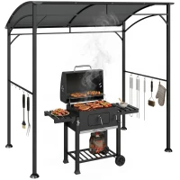 Outsunny Grillpaviljoen, Grillafdekking, Regenbescherming, Haken voor Gereedschap, Stalen Frame, Donkergrijs, 215 x 150 x 182/220 cm(m-15)