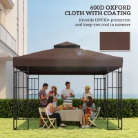 Outsunny Acoperiș de Schimb pentru Foișor 3x3 m cu 2 Niveluri pentru Grădină, Pânză Rezistentă la Apă din Țesătură Oxford 370g/㎡ Anti-UV 30+ cu Orificii de Drenaj, Cafea(m-6)