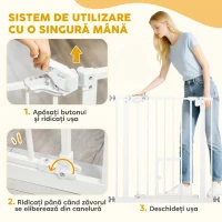 PawHut Poartă pentru Câini cu Ușiță Mică, Montare prin Presiune și Închidere Automată, 74-80x76.2cm, Alb(m-5)