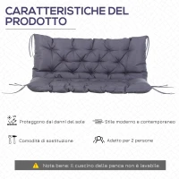 Outsunny Cuscino da Giardino 2 Posti con Schienale per Panche e Dondoli, 132x110x10 cm, Grigio Scuro(m-4)