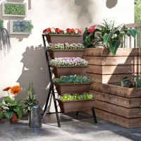 Outsunny Jardinière surélevée avec étages jardinière verticale avec 5 bacs à fleurs trous de drainage cadre en acier marron(m-10)