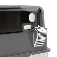 PawHut XXL kattenbak van RVS met deksel, 72L, voor grote katten en meerdere katten, met dubbele ingang, schep, opstap en lekvrij ontwerp(m-12)