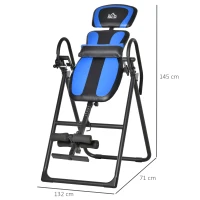 HOMCOM inversiebank opvouwbare zwaartekrachttrainer met twee beweegbare wielen set rugkussen metaal ABS zwart + blauw 132 x 71 x 145 cm(m-3)