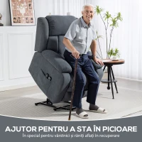 HOMCOM Fotoliu Electric cu Ridicare și Reclinare 135° în Material Textil Efect In cu Suport Picioare, Gri Închis(m-4)