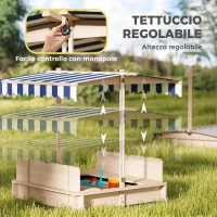 Outsunny Sabbiera per Bambini in Legno con Tettuccio Parasole, Panca e Coperchio, 106x106x115 cm Bianco e Blu(m-5)