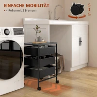 HOMCOM Bijzettafel op Wielen, 3 Manden voor Transport en Opslag, Keukenwagen, 40,8L x 33,5B x 60,5H cm, Zwart(m-5)