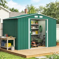 Outsunny Cobertizo de Jardín 4,9 m² 277x195x192 cm con 2 Puertas Corredizas Base Refuerzo (Suelo NO Incluido) Verde Oscuro(m-10)