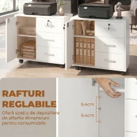 HOMCOM Dulap pentru birou cu 3 sertare și dulap cu 3 rafturi reglabile, din lemn, 60x40x56 cm, alb(m-6)