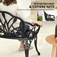 Outsunny Bancă de grădină 2 locuri aluminiu turnat rezistentă la intemperii bancă de exterior cu spătar în formă de lalea motiv floral 99 x 57 x 78 cm(m-4)