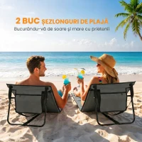 Outsunny Set 2 Șezlonguri Pliabile cu Unghi Reglabil și Buzunar cu Fermoar, 142x51x40 cm, Albastru(m-4)