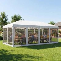 Outsunny Foisor de Gradina cu Plasa de Tantari, Alb, 3 X 6m(m-9)
