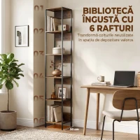 HOMCOM Bibliotecă cu 6 Rafturi, Finisaj Lemn Maro(m-4)