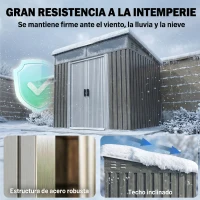 Outsunny Caseta de Jardín 195x122x181,5 cm con Puerta Corredera 2 Ventanas y Anti-UV para Almacenar Herramientas Gris Claro(m-6)