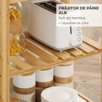 HOMCOM Cărucior de Bucătărie din Bambus, Insulă cu Blat din Oțel Inoxidabil, Sertar și Rafturi cu Lamele, Natural(m-8)