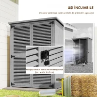 Outsunny Dulap de Grădină 0,83 m² 127x65x168 cm cu 2 Uși tip Oblon 2 Rafturi 2 Mânere și Acoperiș Impermeabil Gri(m-4)