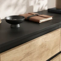 HOMCOM Cómoda 6 cajones mueble de almacenamiento sin tiradores diseño minimalista 120 x 39 x 75 cm negro y roble(m-8)