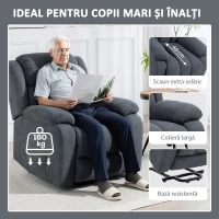 HOMCOM Fotoliu Electric cu Ridicare și Reclinare 135° în Material Textil Efect In cu Suport Picioare, Gri Închis(m-7)