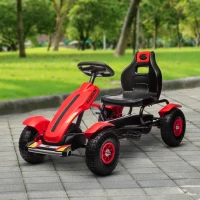 HOMCOM Go Kart a Pedali per Bambini 5-12 Anni con Sedile Regolabile e Freno a Mano, 121x58x61 cm, Rosso(m-9)