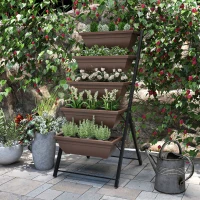 Outsunny Jardinière surélevée avec étages jardinière verticale avec 5 bacs à fleurs trous de drainage cadre en acier marron(m-9)