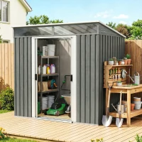 Outsunny Caseta de Jardín 195x122x181,5 cm con Puerta Corredera 2 Ventanas y Anti-UV para Almacenar Herramientas Gris Claro(m-2)