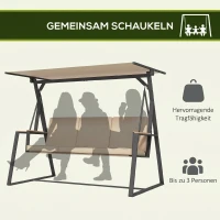 Outsunny Tuin schommelbank Hollywoodschommel 3-zits, met zonnedak, weerbestendig, Beige + Zwart(m-4)
