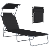 Outsunny Transat Noir Pliable Dossier Inclinable Pare-Soleil
