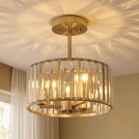 HOMCOM Semi Flush Mount Modern Crystal Chandelier Ceiling Light, Crystal Ceiling Light Fixture with E14 Base, Gold(m-11)