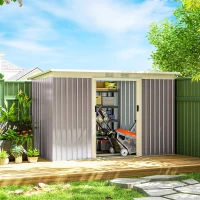 Outsunny Caseta de Jardín Exterior 3,2 m² 280x130x172 cm Cobertizo de Jardín con Puertas Correderas y Ventilaciones Gris Claro(m-10)