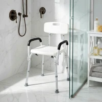 HOMCOM Sedia da Doccia in HDPE a 6 Altezze Regolabili con Schienale e Braccioli, 47x50x74-87 cm, Bianco e Argento(m-10)