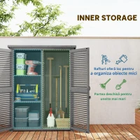 Outsunny Dulap de Grădină 0,83 m² 127x65x168 cm cu 2 Uși tip Oblon 2 Rafturi 2 Mânere și Acoperiș Impermeabil Gri(m-6)