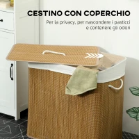 HOMCOM Cesto Portabiancheria in Bambù con Coperchio, 144L, 3 Scomparti, Sacca Removibile e Lavabile, Maniglie, Marrone(m-5)