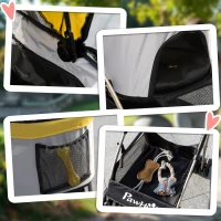 PawHut 2-em-1 Carrinho para Cães Trolley, dobrável, 1 cesto, 1 bolsa, 82 cm x 49,5 cm x 98 cm, Amarelo(m-4)