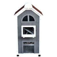 PawHut Casa para Gatos para Exterior, Casa de 2 Andares em Madeira de Abeto, Abrigo resistente às intempéries com telhado asfáltico, Cinza, 59 x 55 x 109 cm(m-4)