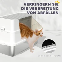 PawHut Caixa de areia para gatos, aço inoxidável, interior XL, com pá, Cinza claro(m-5)