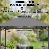 Outsunny Grillpavillon Gartenzelt Grill Pavillon Balkonpavillon mit Ablagen Flammhemmendes Doppeldach Grau 245 x 148 x 252 cm(m-4)