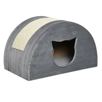 PawHut Caverna para Gatos com Arranhador Cama para Gatos Casa Arranhador Apartamento para Gatos Sisal Cinza 48,5 x 30 x 30 cm(m-6)
