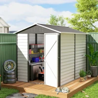 Outsunny 9x 6FT Metal Outdoor Garden Shed, Galvanised Tool Storage Shed w/ Sloped Roof, Lockable Door for Patio Lawn, Dark Grey(m-10)