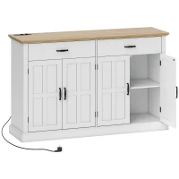 HOMCOM Sideboard mit USB-Anschluss und Mehrfachsteckdose TV-Möbel mit 2 Schränken mit Scheunentüren, 2 Schubladen und verstellbaren Regalen, weiß(m-1)