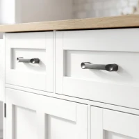 HOMCOM Îlot de cuisine avec plateau rabattable, chariot à roulettes 2 tiroirs, 3 portes, porte-racks et porte-serviettes, blanc(m-12)
